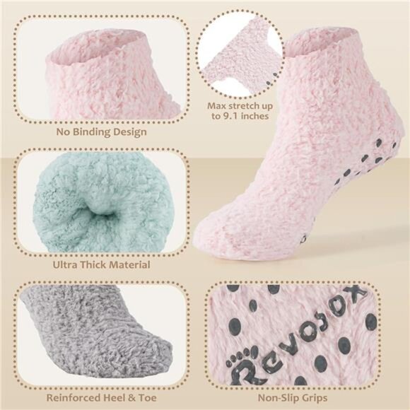 Fuzzy Grip Socks for Women Men,Non Slip Ankle Hospital Socks,Thick Warm Slipper - Picture 4 of 7